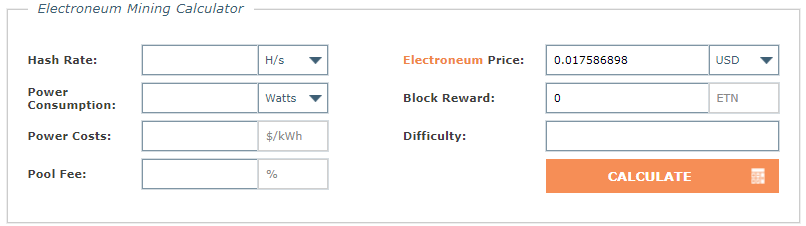 Calculadora de mineração de eletrônio