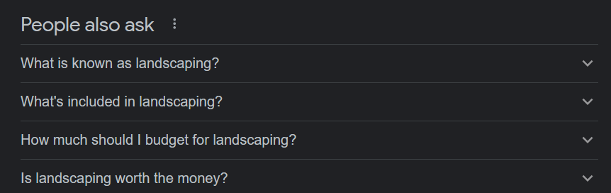google people also ask example landscaping