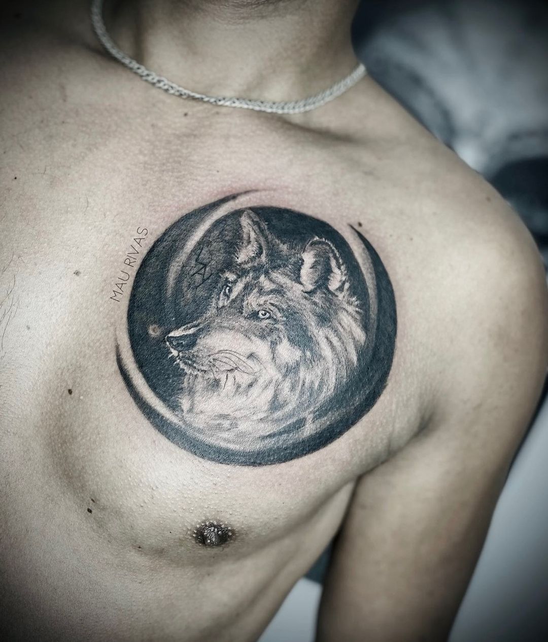 Realism Wolf Tattoo On Chest