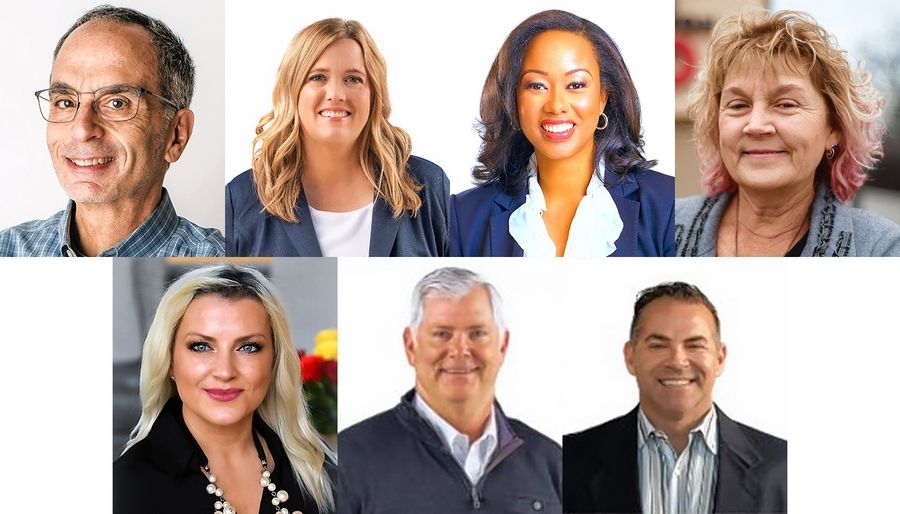 Top from left, Barry Altshuler, Katey Baldassano, Diana L. Clopton, Leah Collister-Lazzari, and bottom from left, Nelda Munoz, Leonard Munson and Matt Sheriff are candidates for the Barrington Area Unit School District 220 board of education.