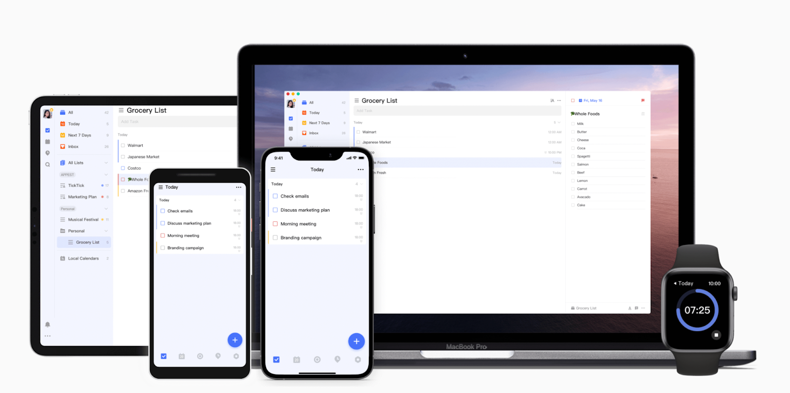 TickTick app preview on different Android devices