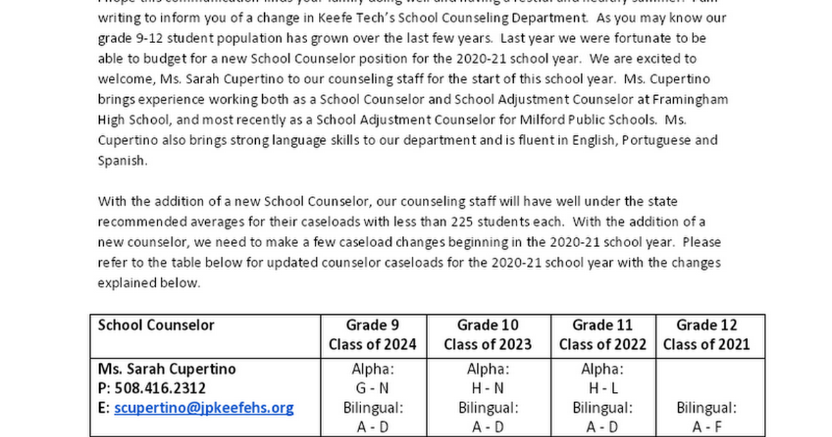 Counselor change letter - 2020