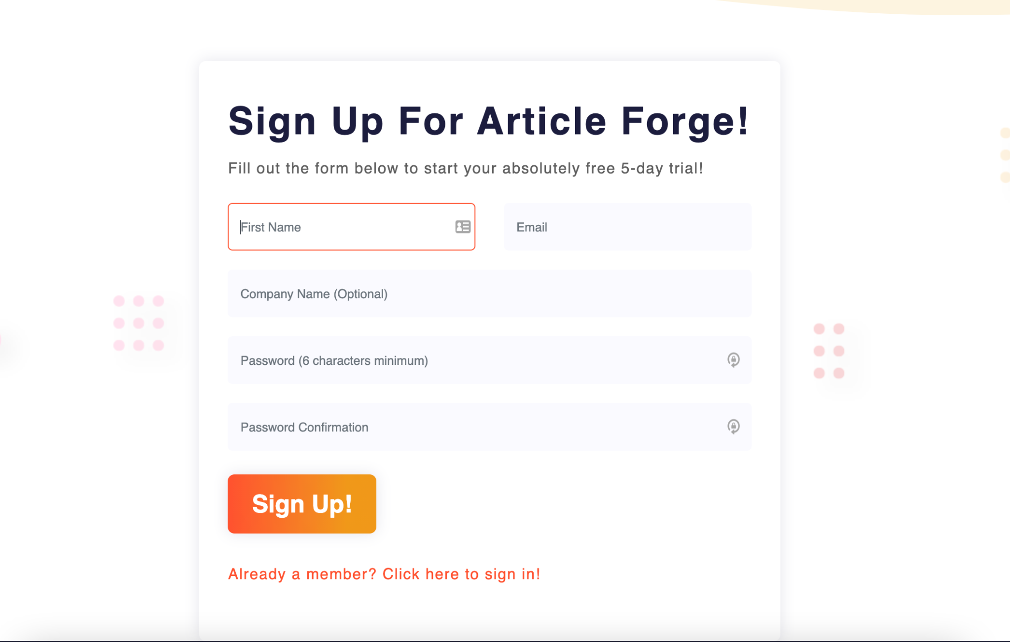 Sign up for Article Forge