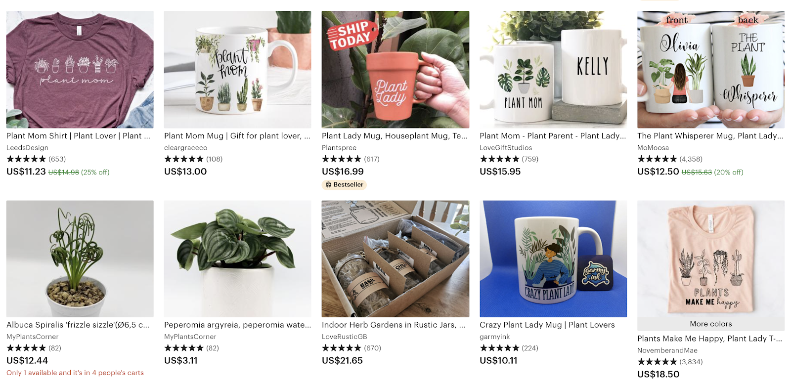 etsy market research - snapshot of 5 start reviews from etsy search results