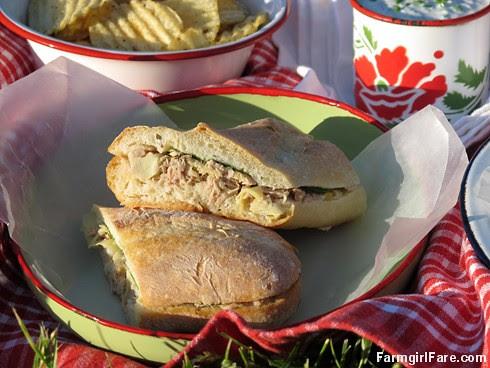 Lemony Tuna and Artichoke Cooler-Pressed Picnic Sandwich Recipe - FarmgirlFare.com