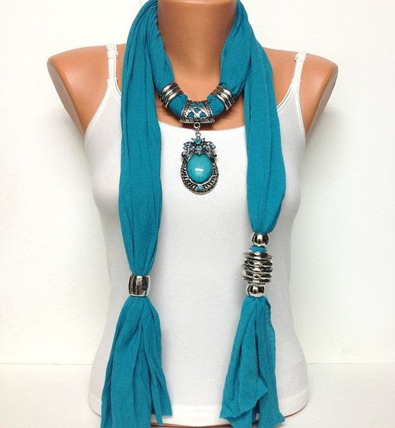 http://www.pinterest.com/pin/235172411764778837/ teal color jewelry scarf - like the diverse look of elements on either side