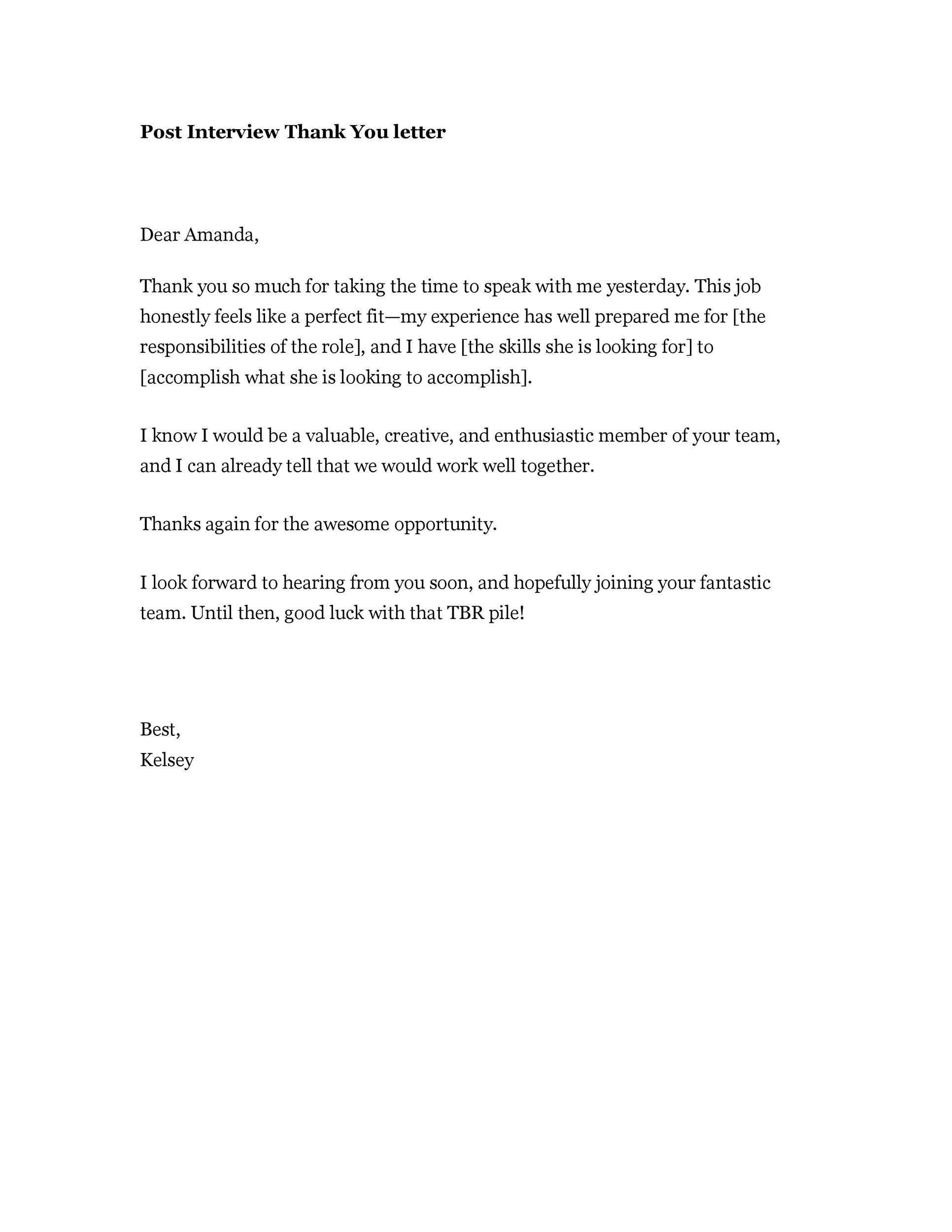 Thank You Letter Template After Interview For Your Needs Letter 
