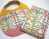 REVERSIBLE nyc subway map baby bib and burp cloth SET