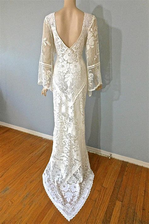 Boho Vintage LACE WEDDING Dress Cream Backless Wedding Boho Vintage LACE WEDDING Dress Cream Backless Wedding