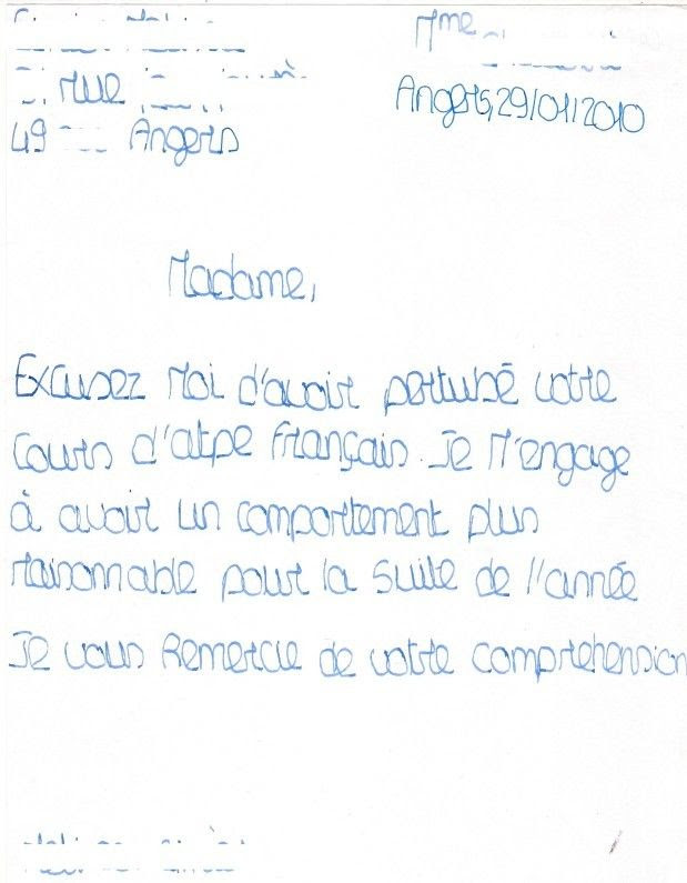 Lettre D Excuse Pour Insolence Envers Un Prof  Exemple de Lettre