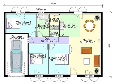 plan de masse de maison avec  chambres salon cuisine