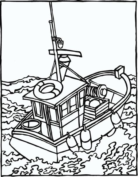 coloriage bateau de peche dans la mer dessin gratuit