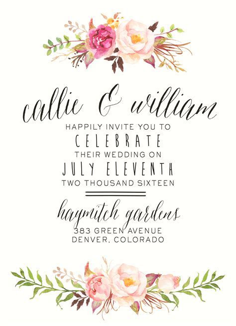 Watercolor Floral Wedding Invitation by SplashOfSilver Watercolor Floral Wedding Invitation by SplashOfSilver