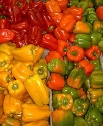 A variety of coloured Capsicum