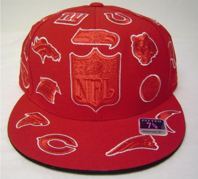 Red Flatbill Fitted Cap with embroidered NFL team logos eBay Red Flatbill Fitted Cap with embroidered NFL team logos eBay