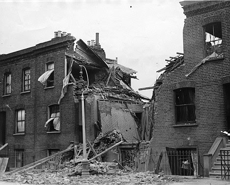 A demolished house in London which was bombed by the German Air Force in the Battle of Britain