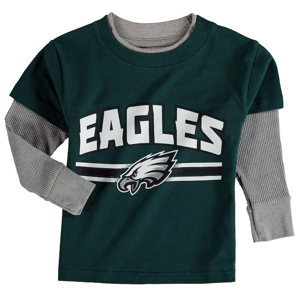 Toddler Philadelphia Eagles Midnight Green Fan Gear Bleachers Faux Layer Long Sleeve TShirt Toddler Philadelphia Eagles Midnight Green Fan Gear Bleachers Faux Layer Long Sleeve TShirt