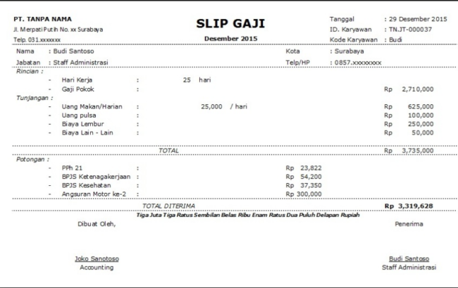 Format Slip Gaji Pns Excel