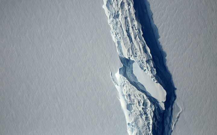 an image obtained from NASA showing the Antarctic Peninsula's rift in the Larsen C ice shelf from NASA's IceBridge mission Digital Mapping System. A trillion-tonne iceberg, one of the biggest on record, has snapped off the West Antarctic ice shelf.