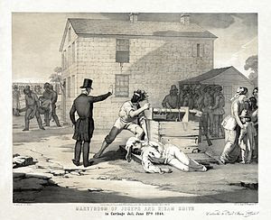 1851 lithograph of Smith's body about to be mu...