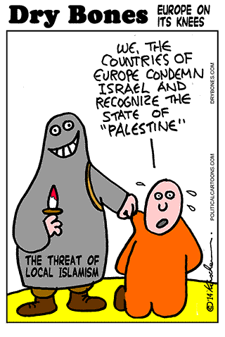 Kirschen, Dry Bones cartoon,Israel, Europe, appeasement, demonstrations, bds, Islamism, Palestine, 
