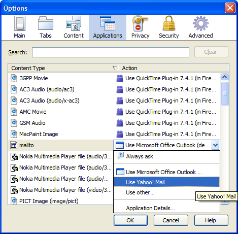 Options window on Windows XP 