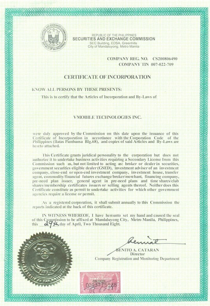 Business in the philippines sec certificate of incorporation