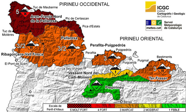 Zonas del Pirineo de Catalunya en alerta por peligro de aludes.