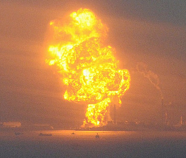 Eruption: Flames rise from an oil refinery iin Ichihara, Chiba