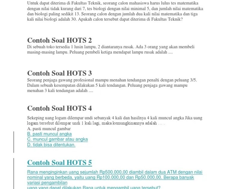 Contoh Soal Hots Matematika Sma Dan Pembahasannya Pdf