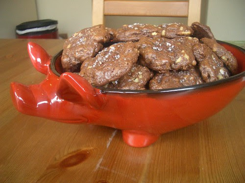 chocolate & sea salt cookies in pig bowl