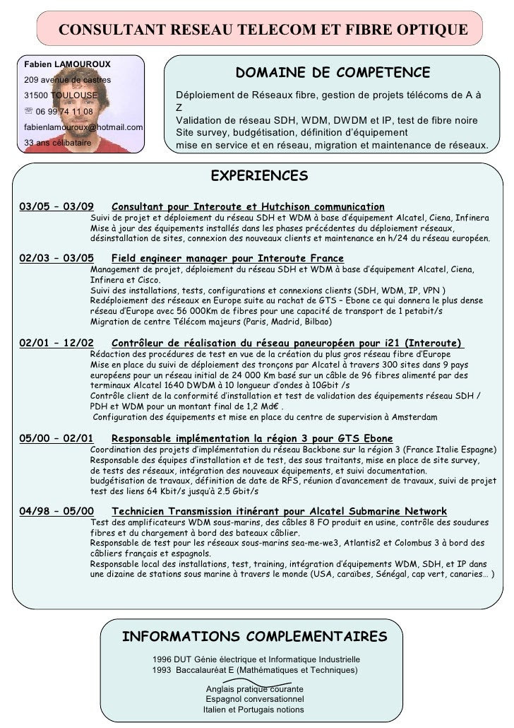 Example Resume Exemple Cv Anglais Technicien