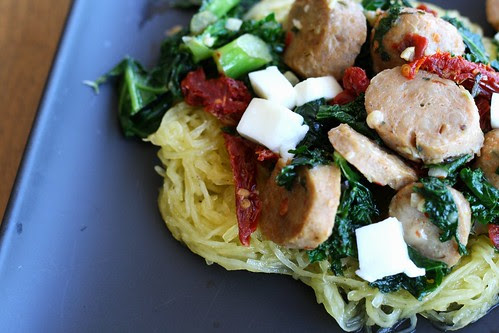Spaghetti Squash with Sausage, Kale, and Sun-dried Tomatoes