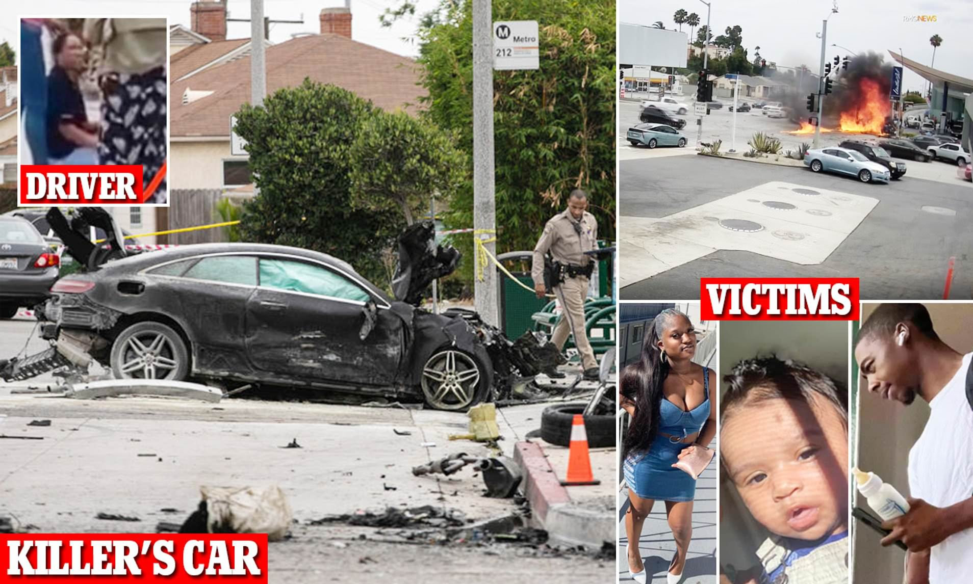 PICTURED: Mangled wreckage of Mercedes that crashed at 100mph at LA intersection killing six