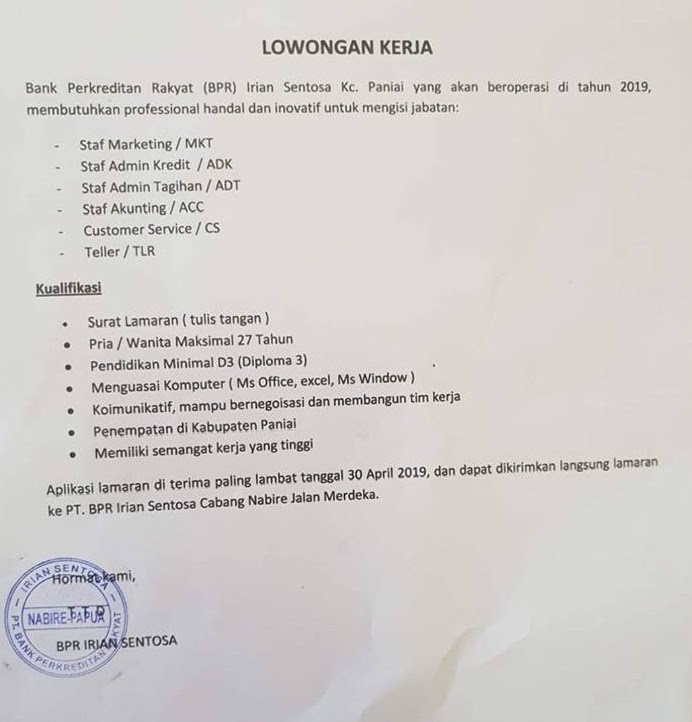 Lowongan kerja kabupaten nabire