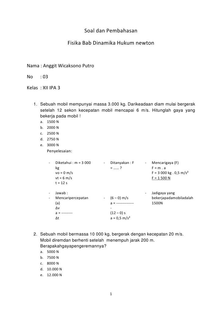 Soal Soal Fisika Kelas 10 Semester 1 Guru Galeri