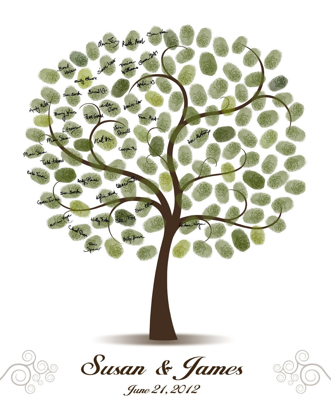 Wedding Tree Guest Book Print 16x20, 17x22, 18x24 or 20x25 inches - Curly Fingerprint and Signature Tree - FAST SHIPPING - CustombyBernolli