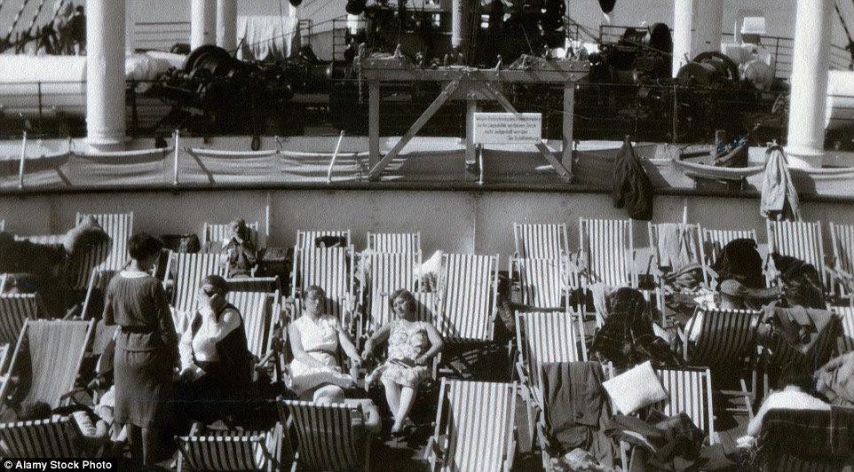 Catching the rays: Passengers on the sun deck of the German ship Monte Rosa, bound for Norway in July 1931