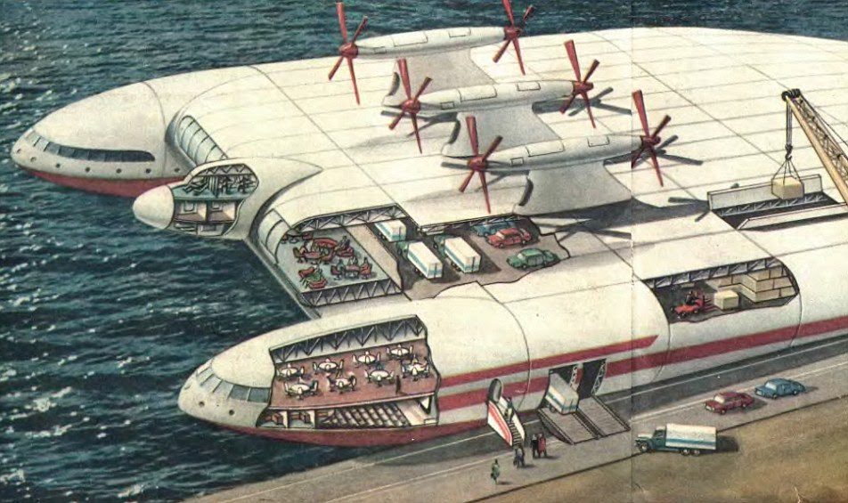 A prototype of the Russian ekranoplan, a ground effect vehicle (GEV) is one that attains level flight near the surface of the Earth. While prototypes were built, it proved too difficult to control.