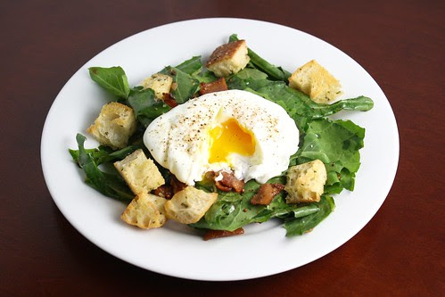 Dandelion Salad with Poached Eggs and Bacon