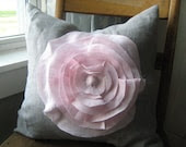 French Rose Linen Pillow- in Cement Gray and Pink