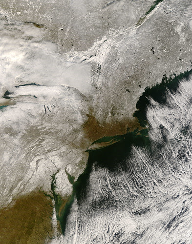Satellie view of the first snow in the Northeastern United States