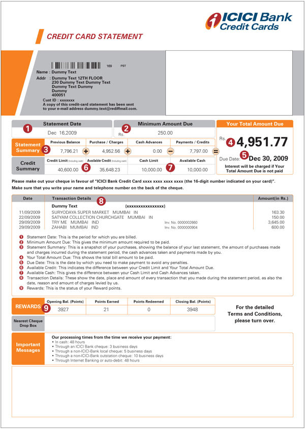 Credit Card On Line Invoice Fee Icici