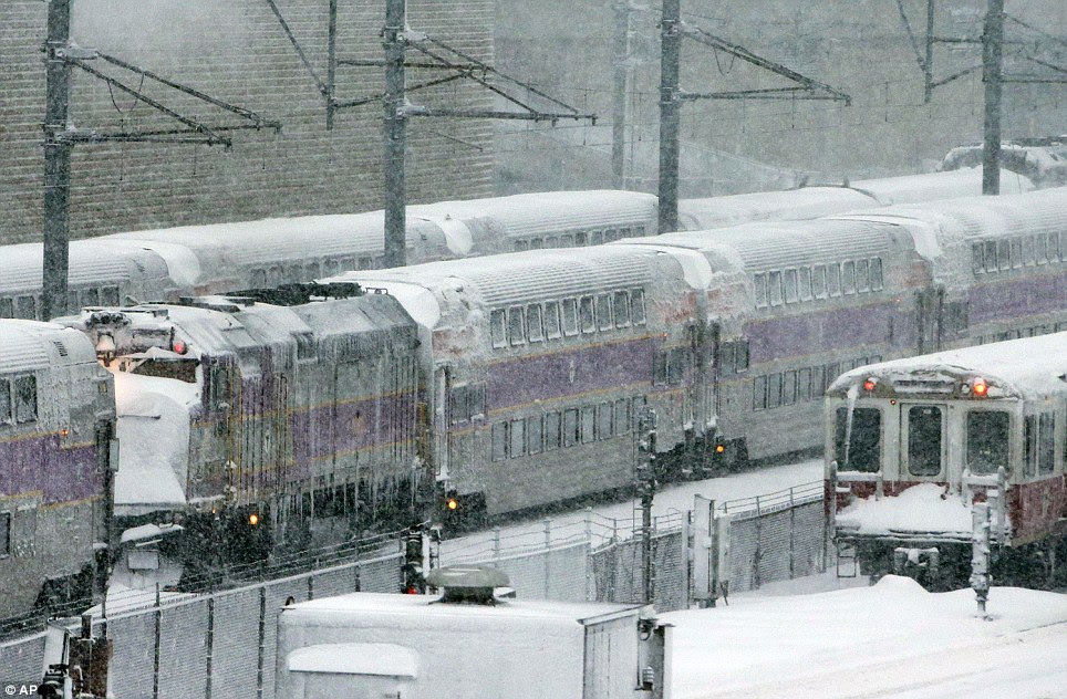 Standstill: Massachusetts Bay Transportation Authority trains sit idle early Saturday
