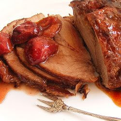 Glazed Roast Pork Neck with a Gingery Fresh-Prune Relish