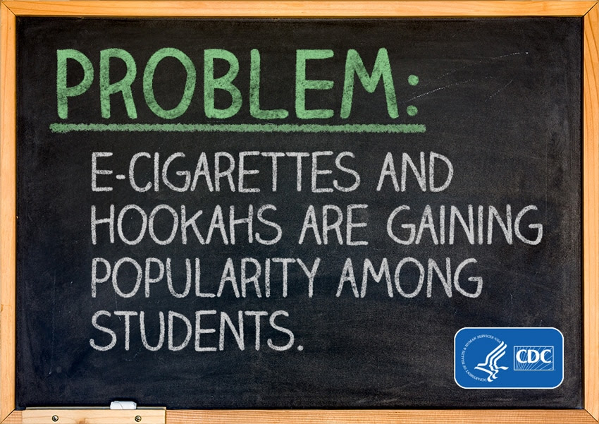 Infographic -  Problem: e-cigarettes and hookahs are gaining popularity among students