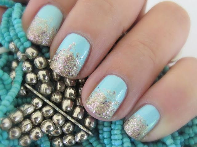 Mint and gold gradient glitter nail art tutorial |Makeup and Macaroons