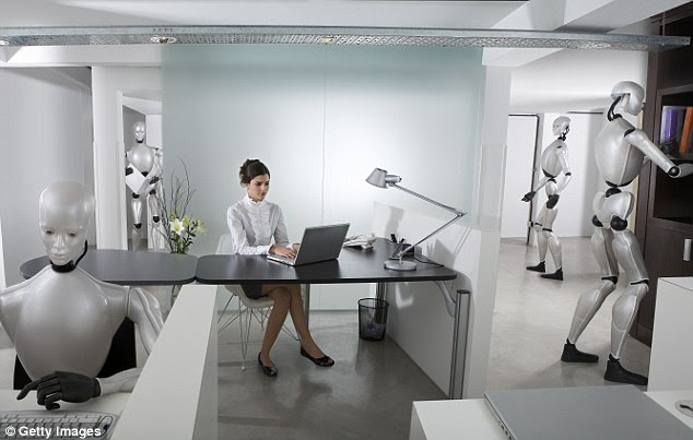Recent reports have shown that the use of robots and artificial intelligence in the workplace is expected to grow rapidly in coming years. A stock image is pictured 