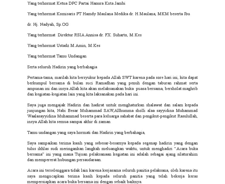 Teks Sambutan Ketua Panitia Bukber Terbaru Kumpulan Referensi Teks Pidato