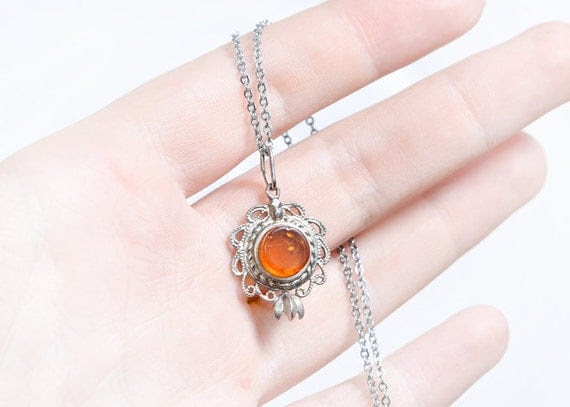 Baltic Amber Pendant - Filigree Setting Jewelry - Vintage Ornamental Jewelry